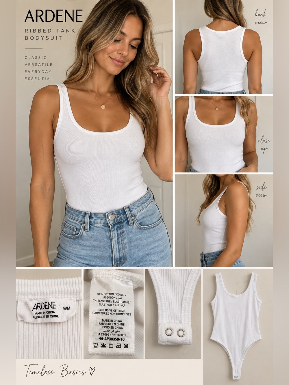 Ardene White Ribbed Tank Bodysuit – Size M